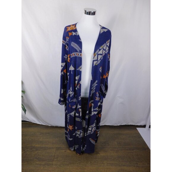 LuLaRoe Sarah Large Blue Aztec Duster Cardigan Open Front Boho Witch - Picture 1 of 12